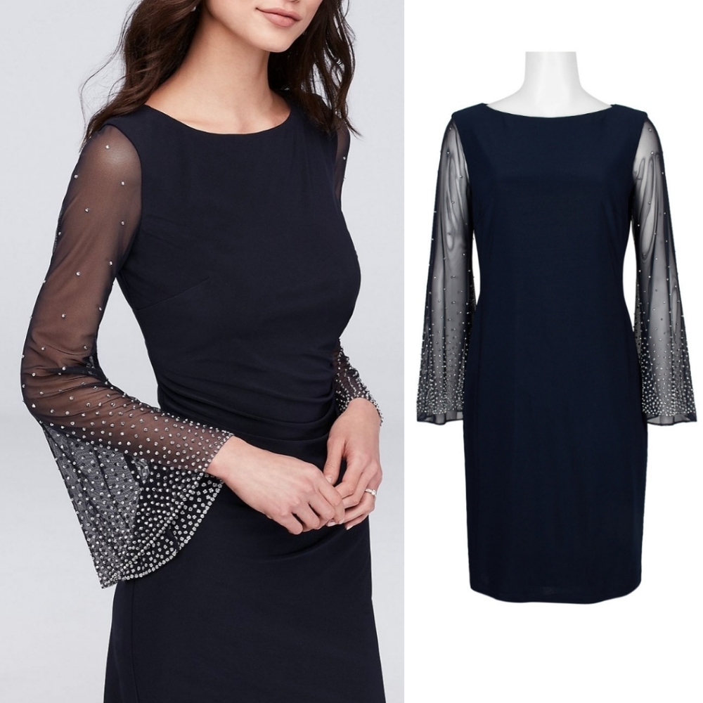 NWT Cachet Beaded Bell Sleeve Matte Jersey Cocktail Dress from David's Bridal